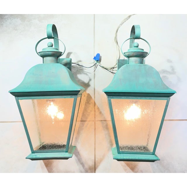 Pair of Vintage Solid Brass Wall Lanterns - Timeless Elegance for Your Home For Sale In Miami - Image 6 of 15