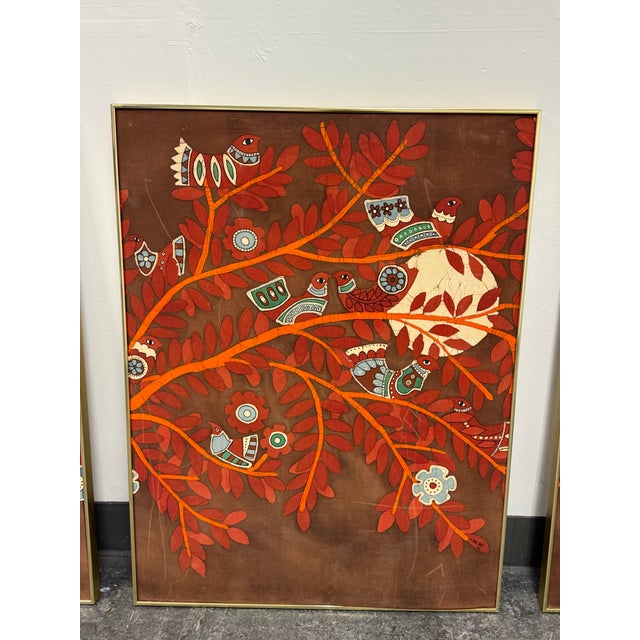 Amos Amit Signed Three-Panel Framed Batik, Circa 1982 For Sale - Image 10 of 12