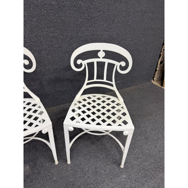 Set of Four White Powder-Coated Lattice Outdoor Chairs For Sale - Image 9 of 17