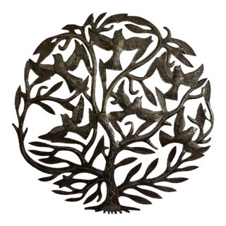 Vintage Haitian Tree of Life Metal Wall Art – B. Rutusac- Crois De Bouquets Metalwork-Handcrafted Recycled Steel Sculpture For Sale