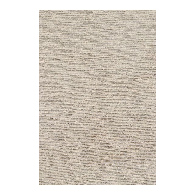 Rug & Kilim’s Square Rug With Textured Monochrome White Striae For Sale