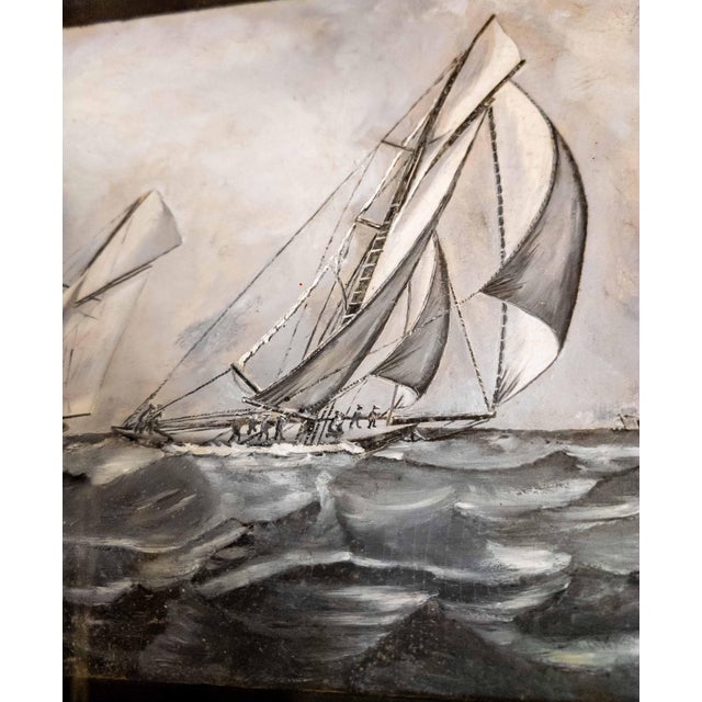 19th Century Oil Painting of America's Cup Yacht Race in Grisaille Palette For Sale - Image 16 of 17