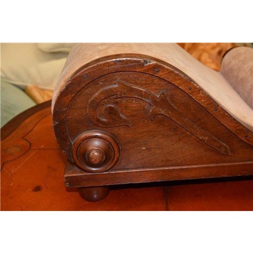 Antique Victorian Dark Wood & Tan Velvet Shapely Scrolled Gout Footstool For Sale - Image 4 of 11