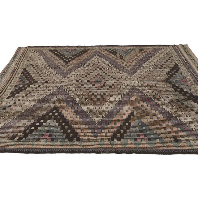 Mid 20th Century Vintage Embroidered Turkish Kilim Rug For Sale - Image 4 of 7