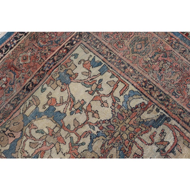 Antique Persian Sultanabad Rug in Ivory Background, Blue, Salmon & Multi Colors For Sale - Image 17 of 17