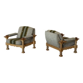 Brutalist Oak Lounge Chairs by Henning Kjærnulf, 1960s, Set of 2 For Sale