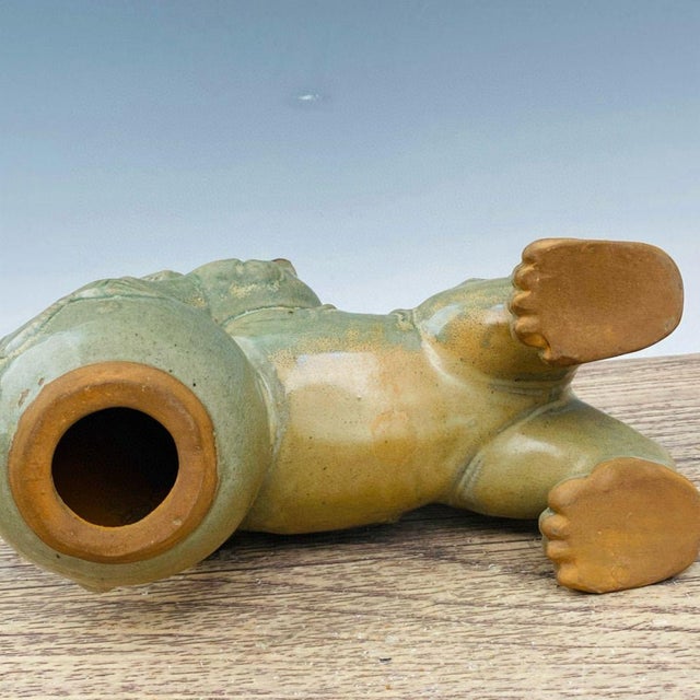 Pair of Antique Celadon Glazed Guardian Lions – 9.8" Foo Dogs With Brocade Balls For Sale - Image 9 of 9