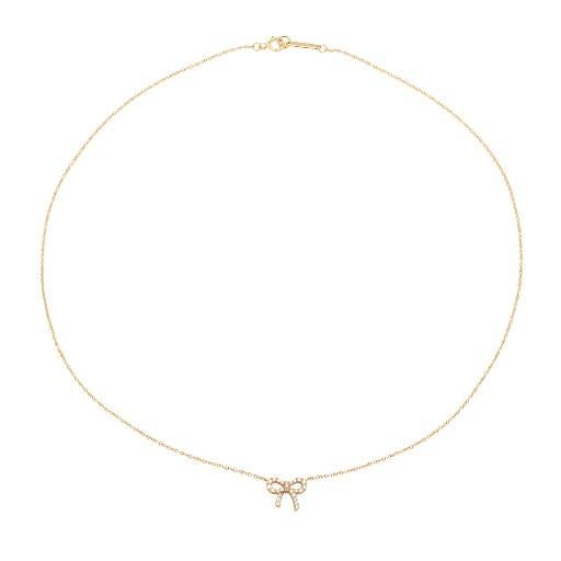 Modern Tiffany and Co 18k Rose Gold and Diamond Delicate Bow Necklace For Sale - Image 3 of 8