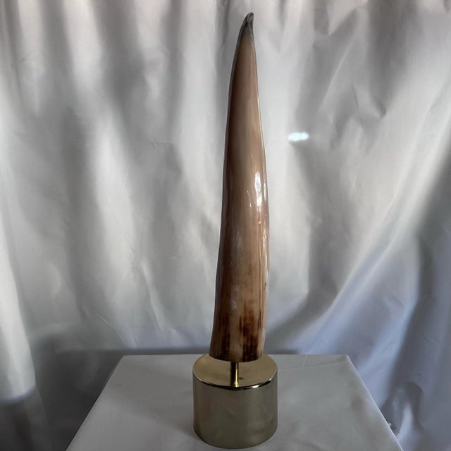 Pair of Arteriors Stead Horn Sculptures With Polished Brass Base. For Sale - Image 9 of 10