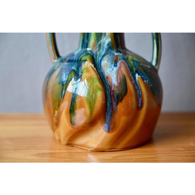 1970s Vintage Glazed Ceramic Amphora Vase with Iridescent Drips, 1970s For Sale - Image 5 of 10