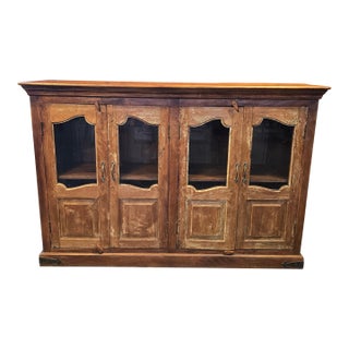 Rustic Reclaimed Teak Glass-Front Sideboard For Sale