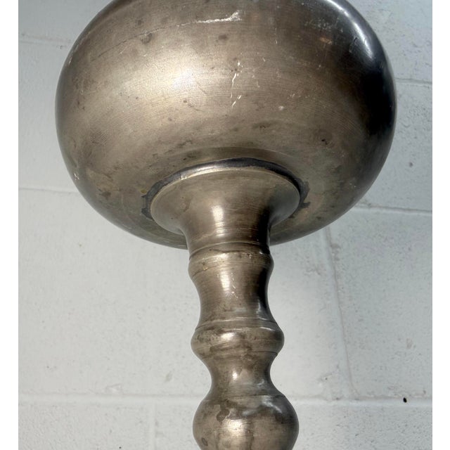 Gray Rare Antique 17th Century English Renaissance Turned Pewter Stem Chalice Mug For Sale - Image 8 of 12
