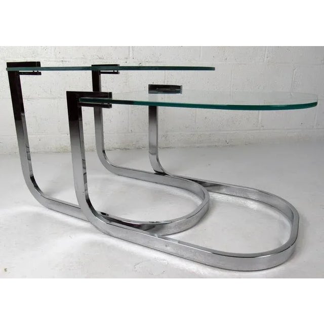 Modern Chrome and Glass Nesting Tables by Design Institute of America - a Pair For Sale In New York - Image 6 of 10
