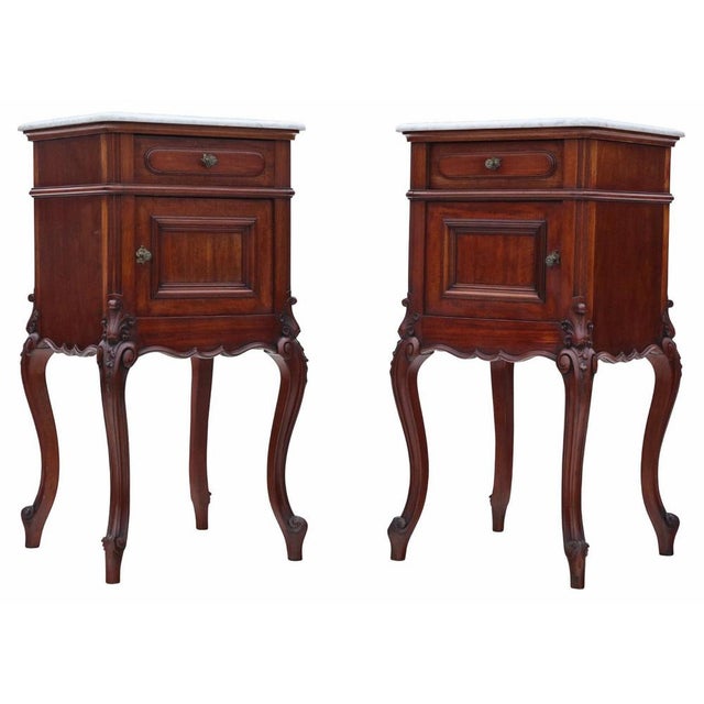 Marble and Mahogany Bedside Tables, 1920, Set of 2 For Sale - Image 4 of 10