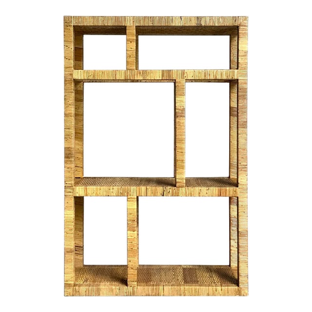 Vintage Coastal Wrapped Rattan Etagere For Sale