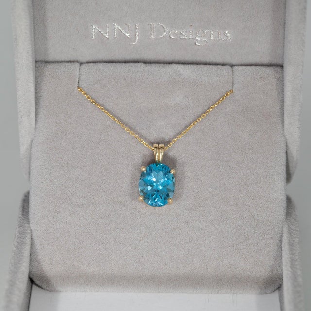 1.1Ct Natural Swiss Blue Topaz Pendant in Solid 14k Gold – Oval, 11x9mm ...