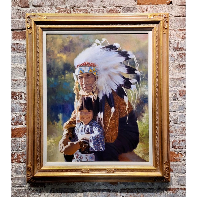Don Crowley - The Indian Chief with his Grandson - Oil painting Native American Realism - Oil painting on canvas- Signed...
