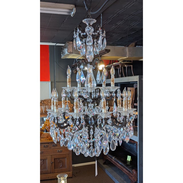 Antique Rococo Revival Chandelier, Metal & Crystal, France For Sale - Image 4 of 17