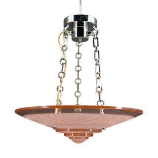 Art Deco Hanging Light in Pink Glass and Chrome Bronze by Henry Petitot for Atelier Petitot, 1930 For Sale