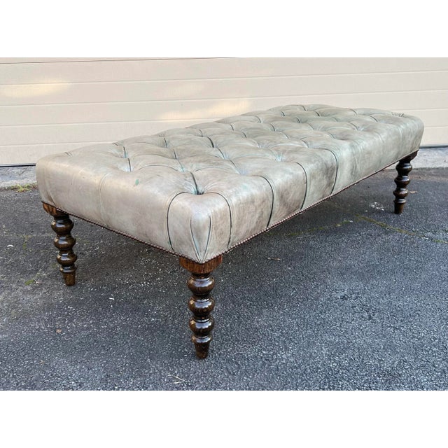 English George Smith Tufted Leather Ottoman Bench For Sale - Image 3 of 7