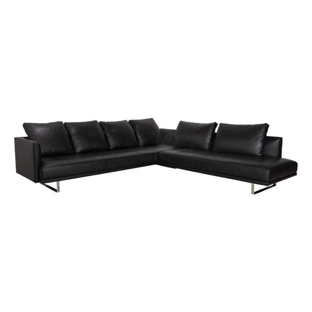 Prime Time Corner Sofa in Black Leather and Chrome from Walter Knoll / Wilhelm Knoll For Sale