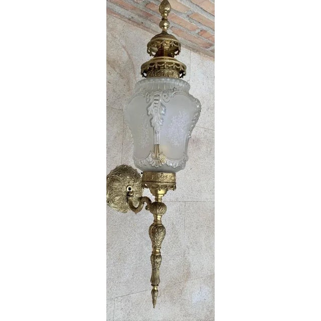 Large French Bronze & Glass Sconces, 1920s, Set of 2 For Sale - Image 4 of 11