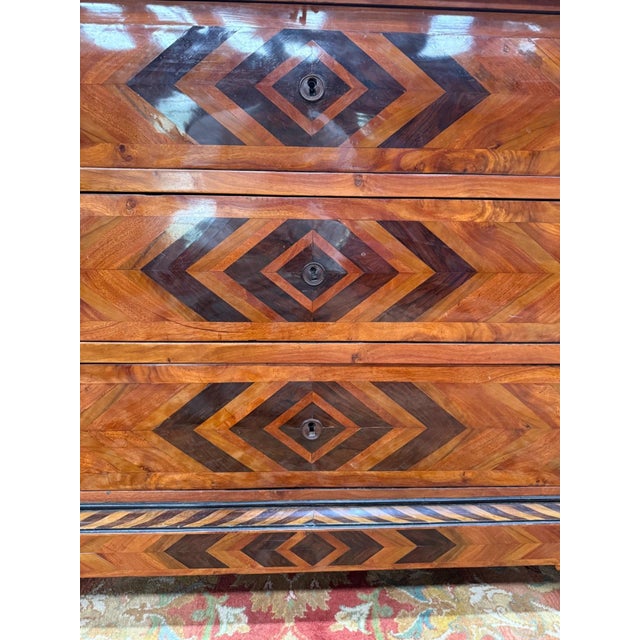 Swiss-Style Marquetry Chest of Drawers with Carrara Marble Top For Sale - Image 3 of 8