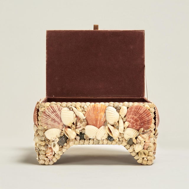 Textile Vintage Seashell Encrusted Box For Sale - Image 7 of 14