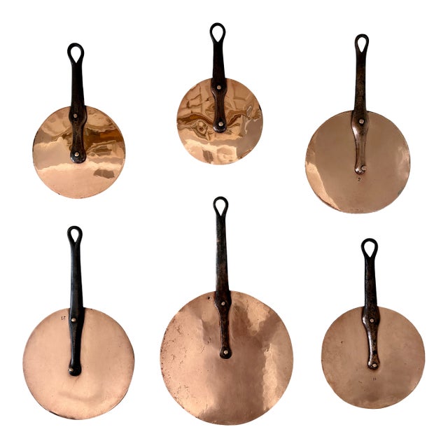 Vintage French Flat Copper Lids - Set of 6 For Sale