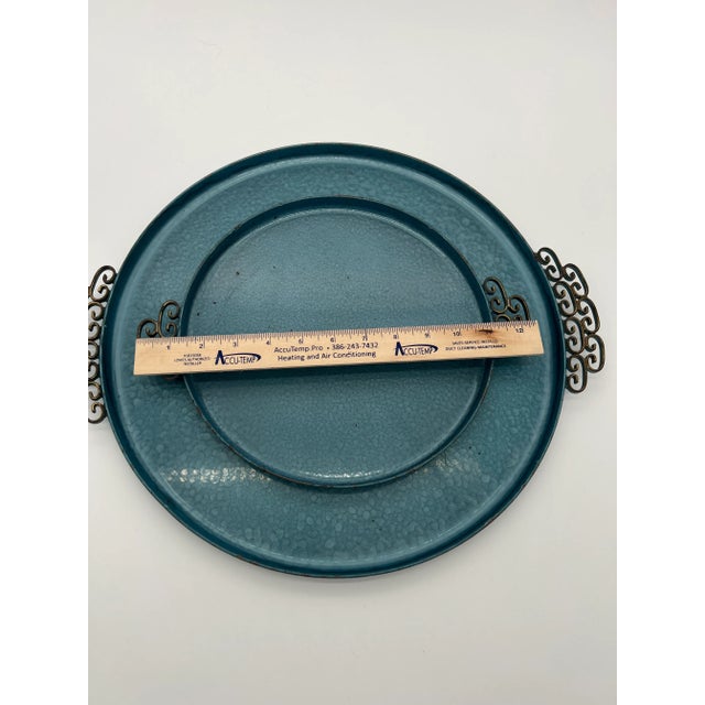 1950s Kyes Moire Round Trays in Blue - a Pair For Sale - Image 5 of 6