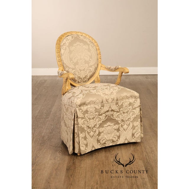 Louis XVI Style Pair Of Painted Oval Back Armchairs With Upholstered Seats For Sale - Image 13 of 18