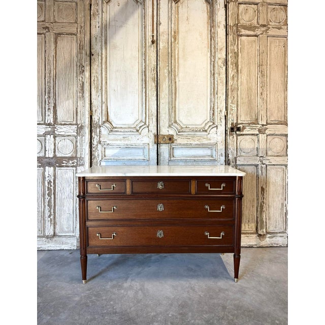 Louis XVI Style Commode with White Marble Top, 1950s For Sale - Image 15 of 15