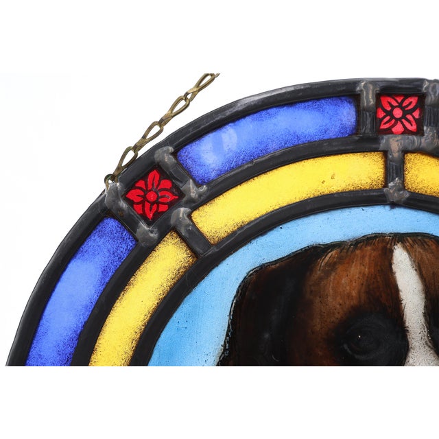 Metal Art Deco Stained Glass Roundel with Boxer Dog, Belgium, 1890s For Sale - Image 7 of 9