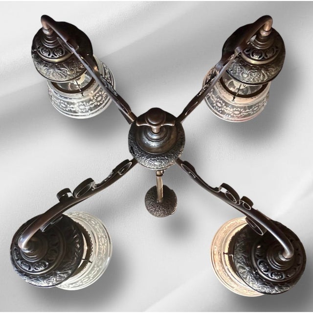 Late 19th Century Victorian Chandelier With Painted Shades For Sale - Image 16 of 18