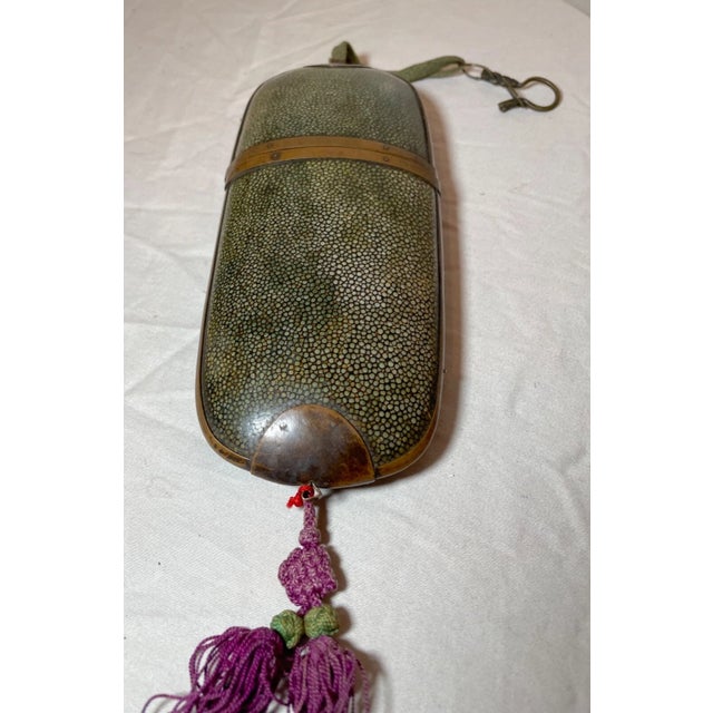 19th Century Rare Antique 19th Century Chinese Bronze Shagreen Stingray Glasses Case Holder For Sale - Image 5 of 12