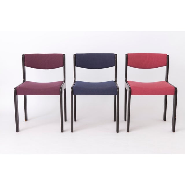 Mid-Century Modern German Dining Chairs in Black Beechwood with Pastel Upholstery, 1950s, Set of 6 For Sale - Image 6 of 11