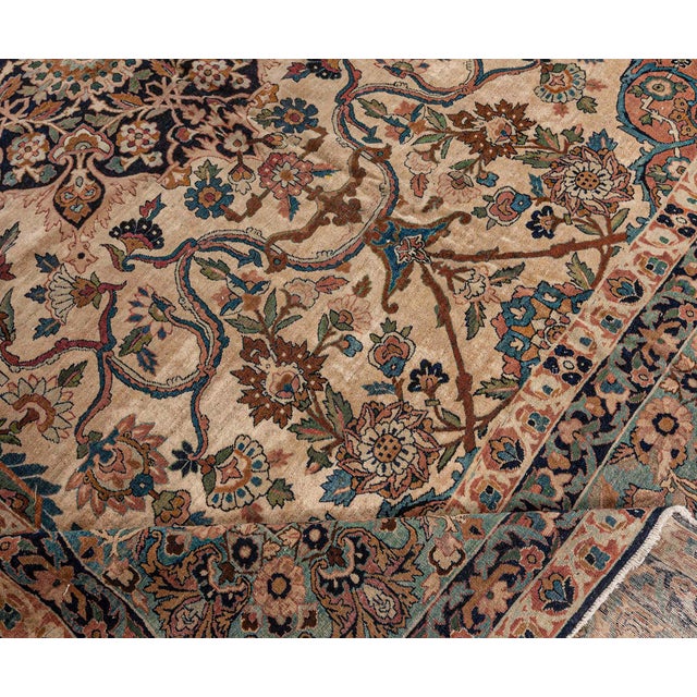 Textile Authentic Vintage Persian Kirman Floral Handmade Wool Rug For Sale - Image 7 of 8