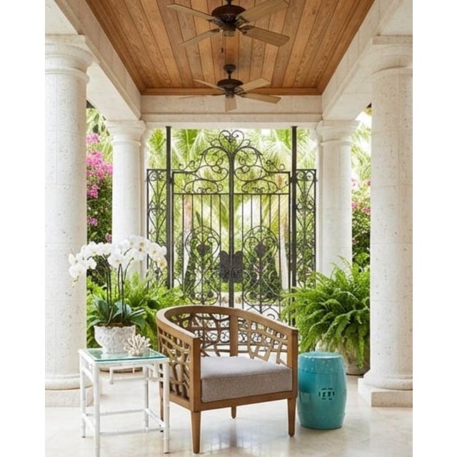 Camel Mid-Century Modern Organic Lattice Teak Barrel Chair With Linen Cushion For Sale - Image 8 of 12