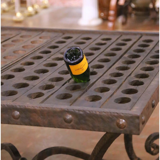 Mid-Century French Iron and Oak Riddling Board Table With Glass Top For Sale - Image 12 of 15