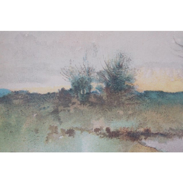 Antique Arthur Hoeber Country Meadow Landscape Watercolor Print 18" For Sale - Image 6 of 9