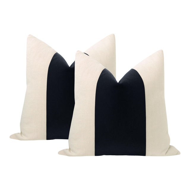 22" Graphite Mohair Panel + Linen Pillows - a Pair For Sale