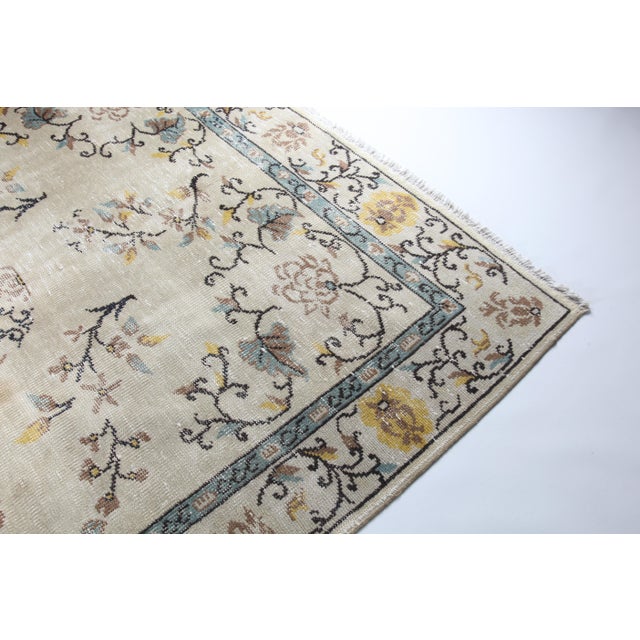 Vintage Turkish Floral Carpet – Hand-Knotted Elegance in Soft Pastels -6' 7'' X 10' For Sale - Image 4 of 13