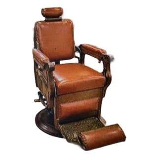 Leather & Metal Antique Reclyinging Barber Chair by Koken For Sale