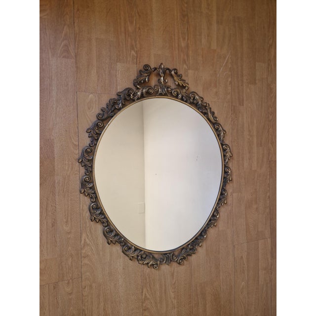 1950s Baroque Oval Bronze Wall Mirror, 1960s For Sale - Image 5 of 17