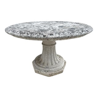 Early 1900s French Circular Limestone Table With Fluted Octagonal Base For Sale