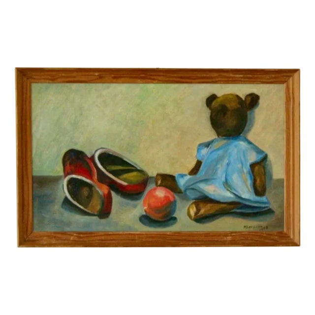 M. Larsson, Still Life with Bear, 1960s, Oil on Panel, Framed For Sale