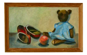M. Larsson, Still Life with Bear, 1960s, Oil on Panel, Framed