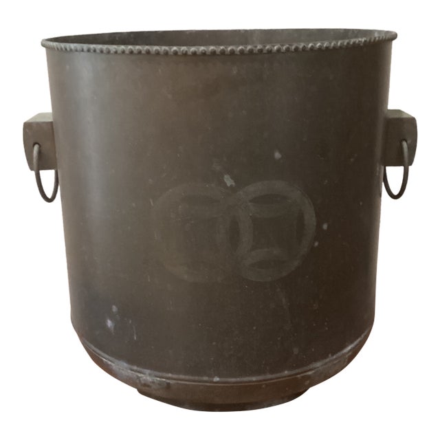 Mid 20th Century Large Chinese Bucket With Handles and Unrestored Patina For Sale