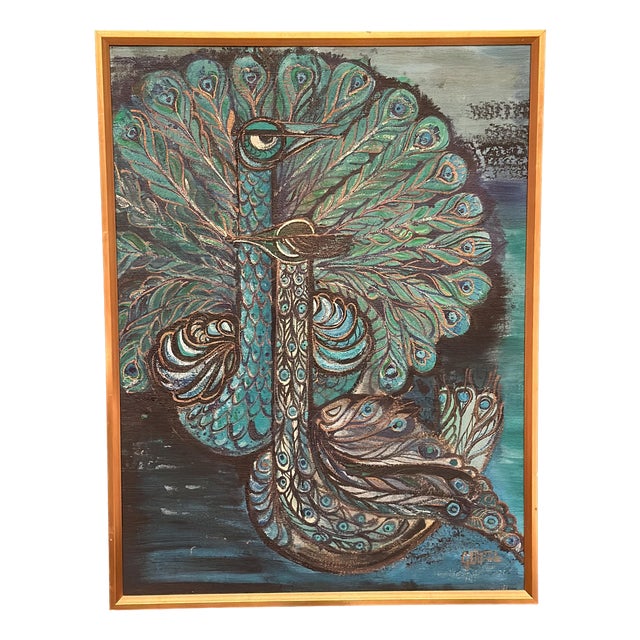 Covey/Givell, Peacocks, 1974, Oil on Canvas, Framed For Sale