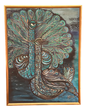 Covey/Givell, Peacocks, 1974, Oil on Canvas, Framed